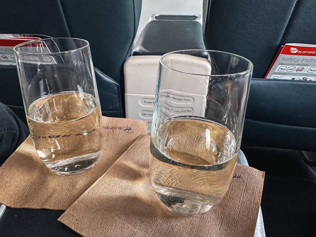 Pre-departure sparkling wine in Virgin Australia Business Class