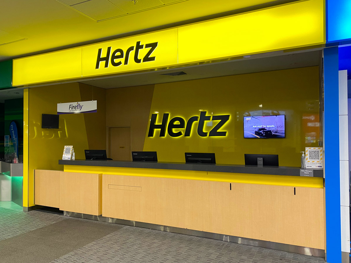 Hertz car rental counter at Christchurch Airport