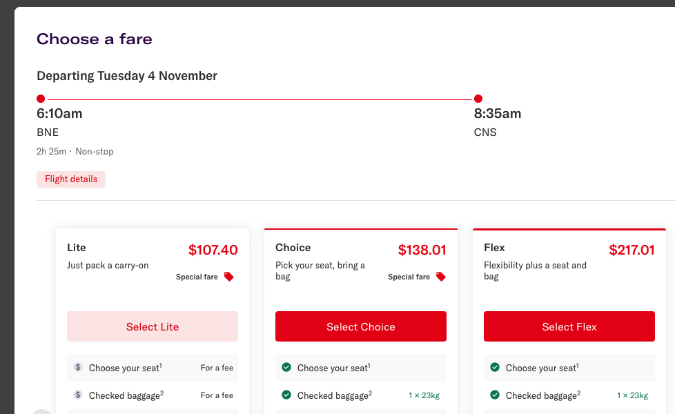 Virgin Australia website special fares using promo code