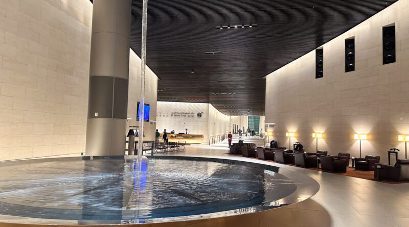 Water feature at the Qatar Airways Al Safwa Lounge Doha