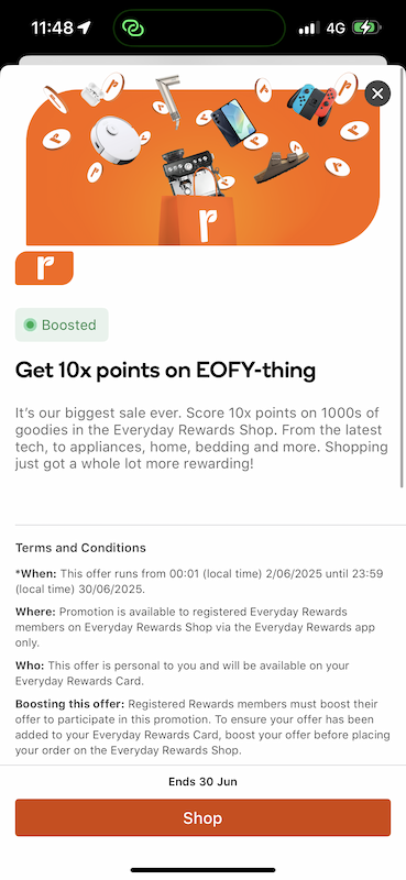 10x points EOFY offer in the Everyday Rewards app