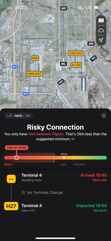 Flighty App warning of a risky connection