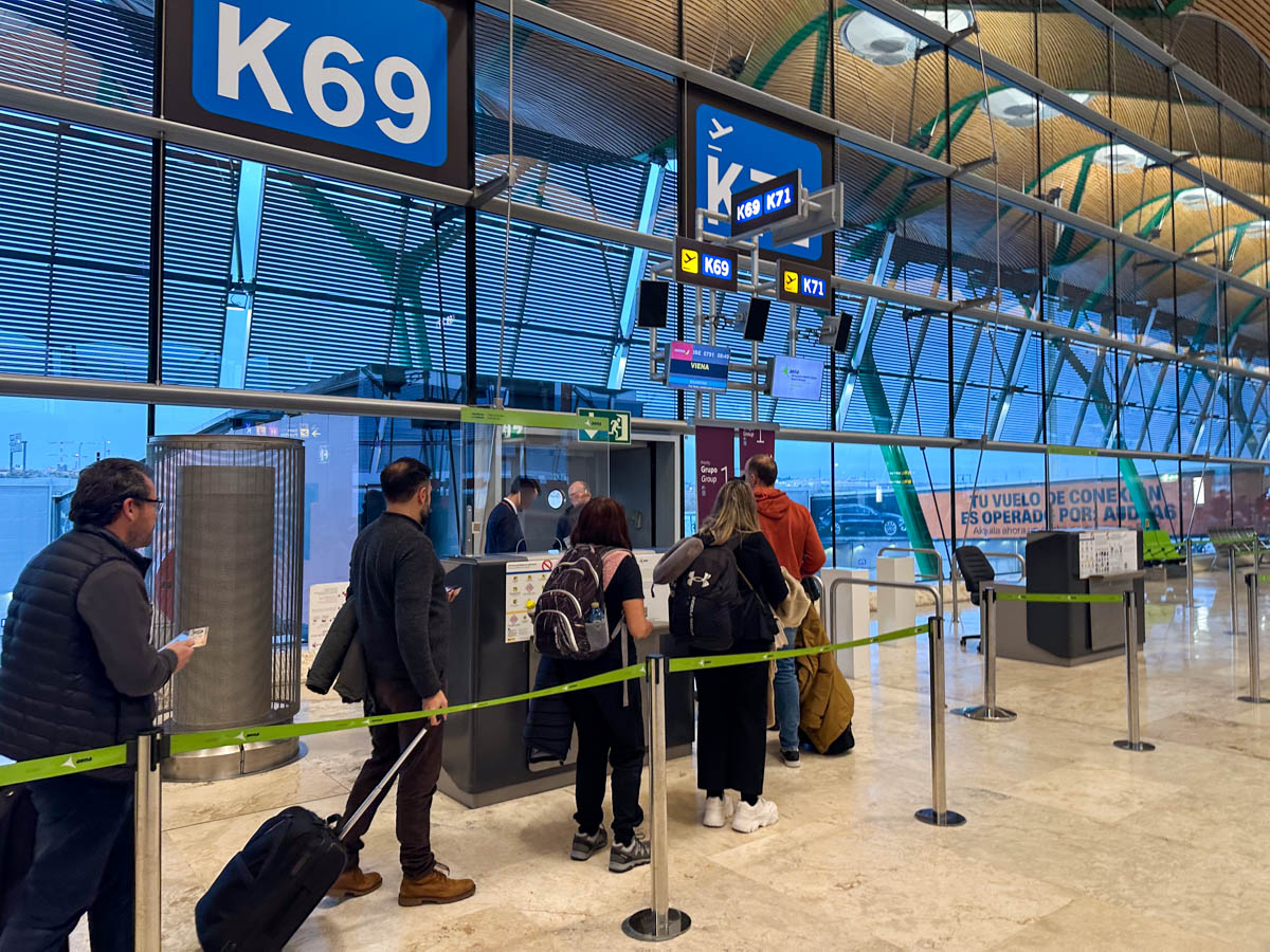 Boarding gate at Madrid Airport for an Iberia flight to Vienna