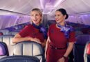Virgin Australia flight attendants in economy class on the Boeing 737