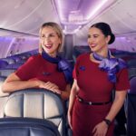 Virgin Australia flight attendants in economy class on the Boeing 737