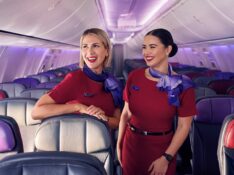 Virgin Australia flight attendants in economy class on the Boeing 737