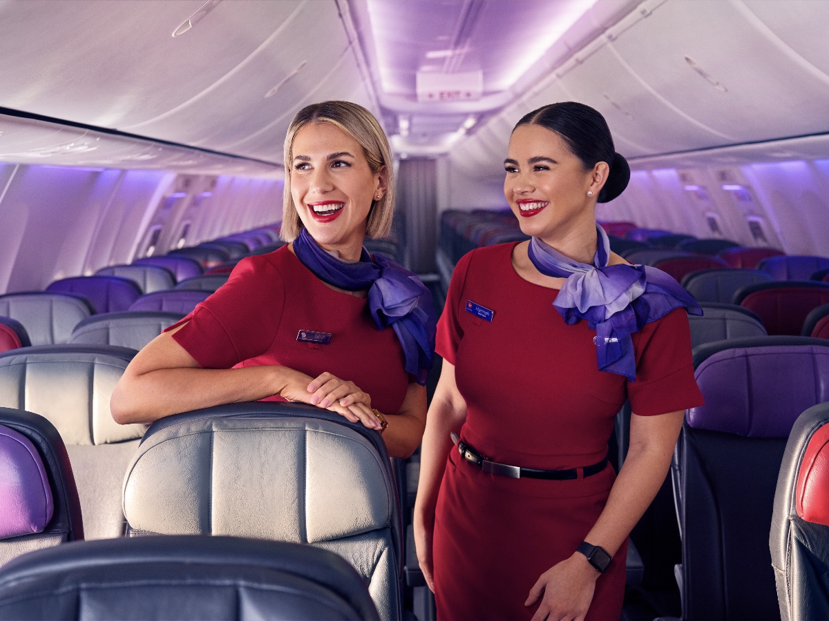 Virgin Australia flight attendants in economy class on the Boeing 737