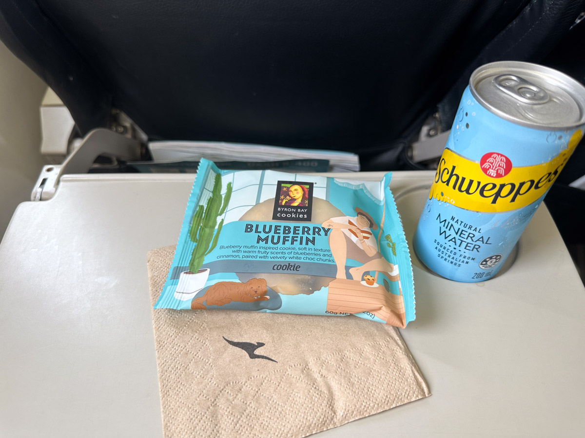 Blueberry muffin cookie served as a snack on a QantasLink Dash 8 flight