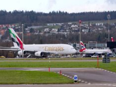 Emirates A380 and British Airways A320 at Zurich Airport