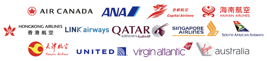 Velocity Frequent Flyer partner airlines: Air Canada, ANA, Capital Airlines, Hainan Airlines, Hong Kong Airlines, Link Airways, Qatar Airways, Singapore Airlines, South African Airways, Tianjin Airlines, United, Virgin Atlantic, Virgin Australia.