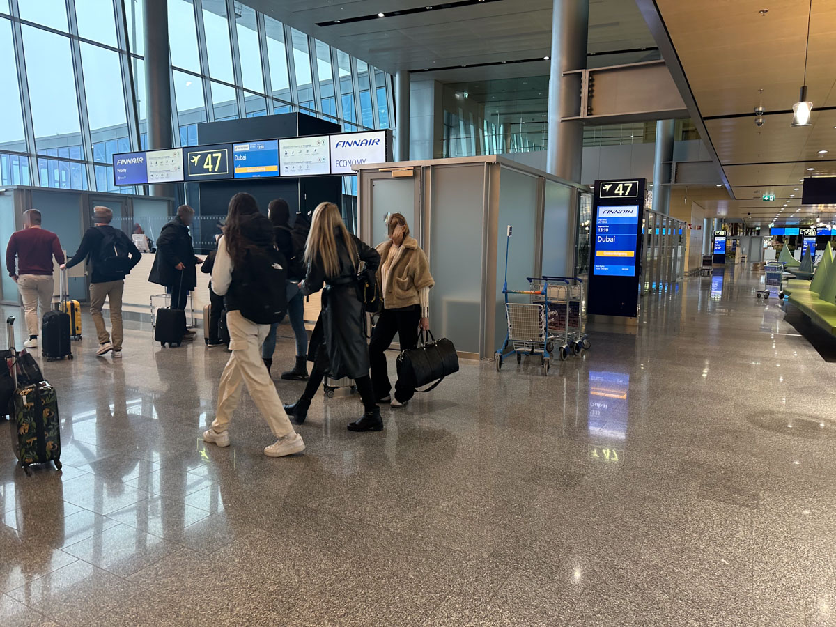 Boarding gate for AY1963 to Dubai at Helsinki Airport