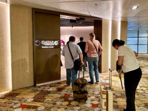 Entrance to the Qatar Airways Premium Lounge at Singapore Changi Airport