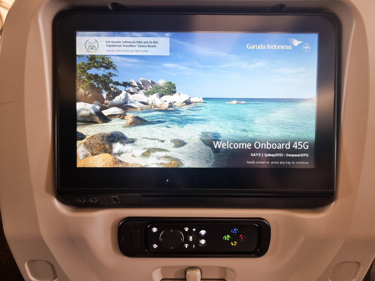 Garuda Indonesia A330 Economy Class entertaiment screen.