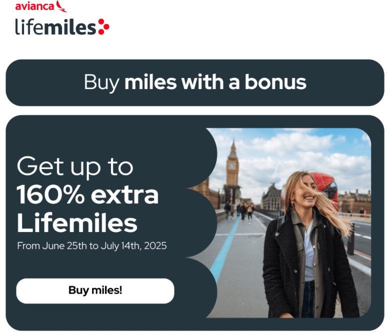 LifeMiles promo with up to 160% bonus miles