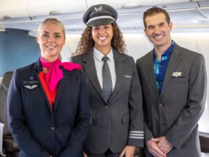 Qantas and Hawaiian Airlines crew on board a Hawaiian A330