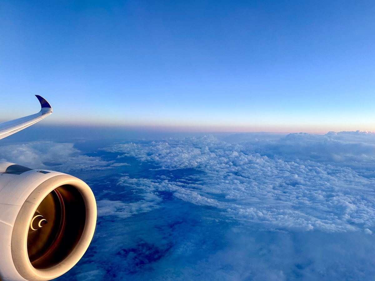 View of sunrise on Thai Airways A350-900