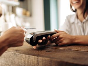 Credit card payment at florist