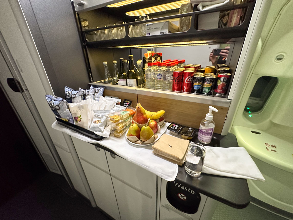 Qantas business self-service snack bar on the Boeing 787-9 galley between the two business cabins
