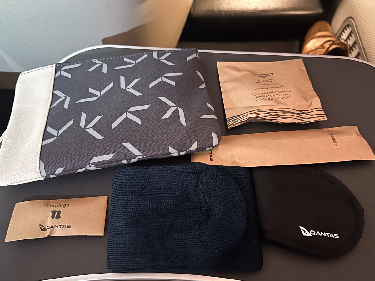 Qantas Business Class amenity kit and contents