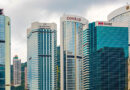 Hong Kong, China - May 1, 2017: All Main Chain Luxury Hotels Skysrapers Buildings at Admirality Hong Kong Island Cloudy Spring Day Travel.