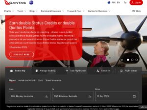 Qantas home page screenshot promoting double status credits or points offer
