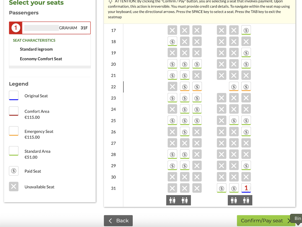 TP253 seat selection costs on the TAP Air Portugal website