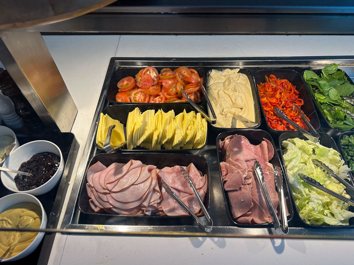 Toastie ingredients in the Qantas domestic Business Lounge at Sydney Airport