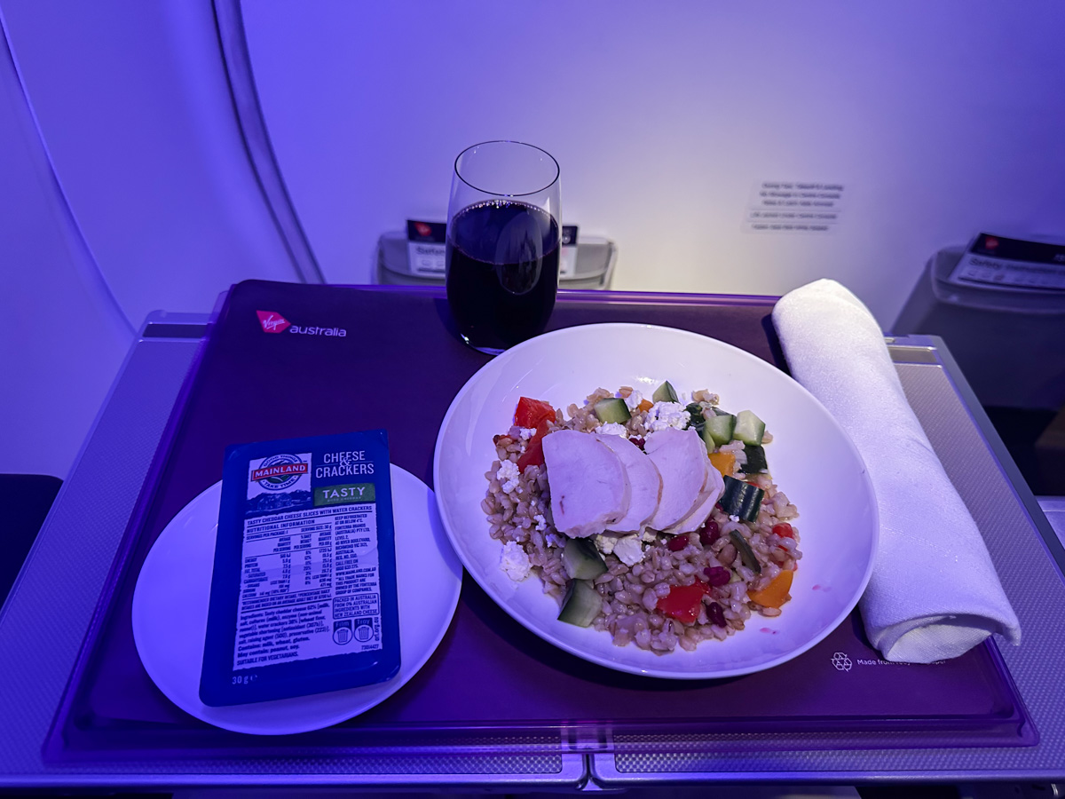 Brown rice and vegetable salad in Virgin Australia Business Class
