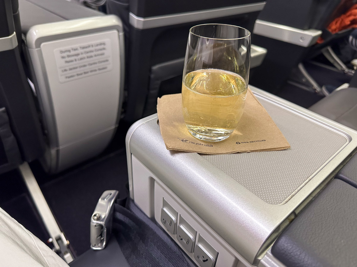 Pre-departure sparkling wine in Virgin Australia Business Class