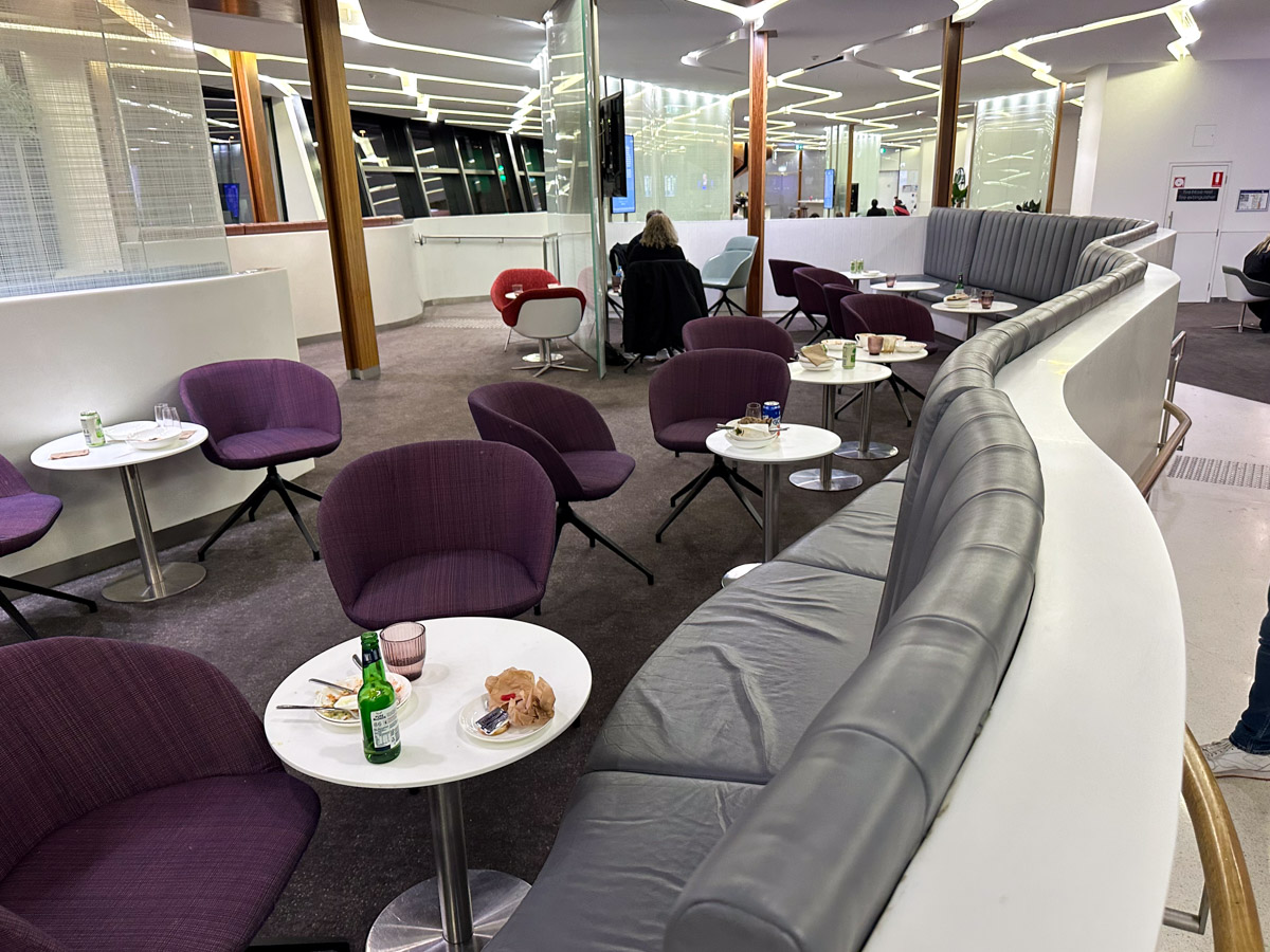 Dirty tables in the Virgin Australia Lounge at Melbourne Airport