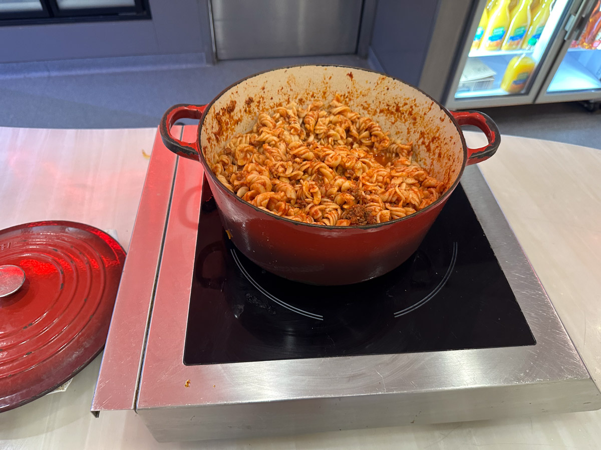 Pasta in the Virgin Australia Lounge