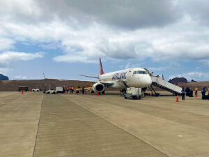 Airlink Embraer E190 at Saint Helena Airport after arriving from Johannesburg via Walvis Bay