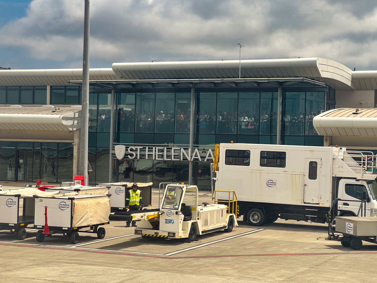People waiting at the viewing terrace of St Helena Airport