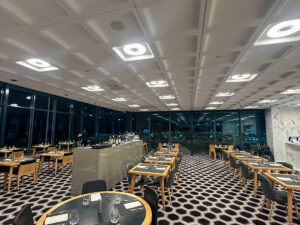 Dining area in the Qantas international First Lounge at Melbourne Airport
