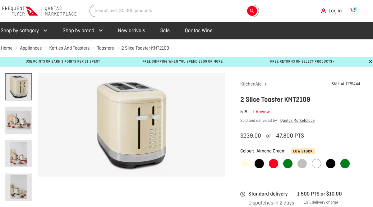 KitchenAid toaster for sale on Qantas Marketplace