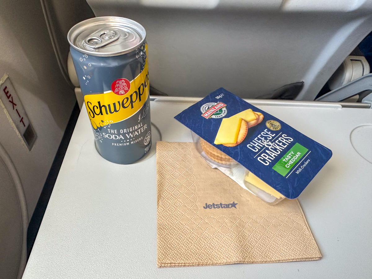 Cheese, crackers and soda water on Jetstar