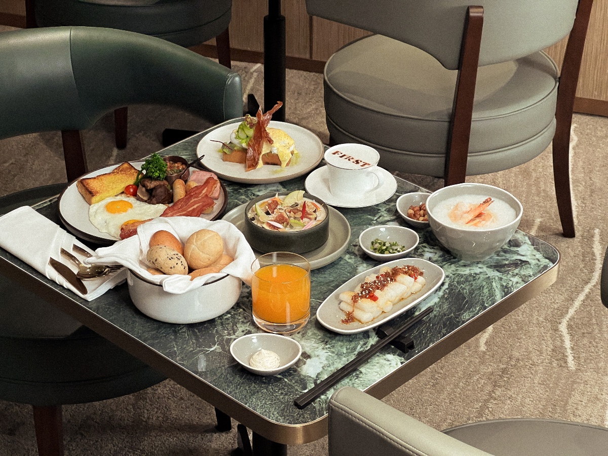 Plaza Premium First Lounge dining in Hong Kong