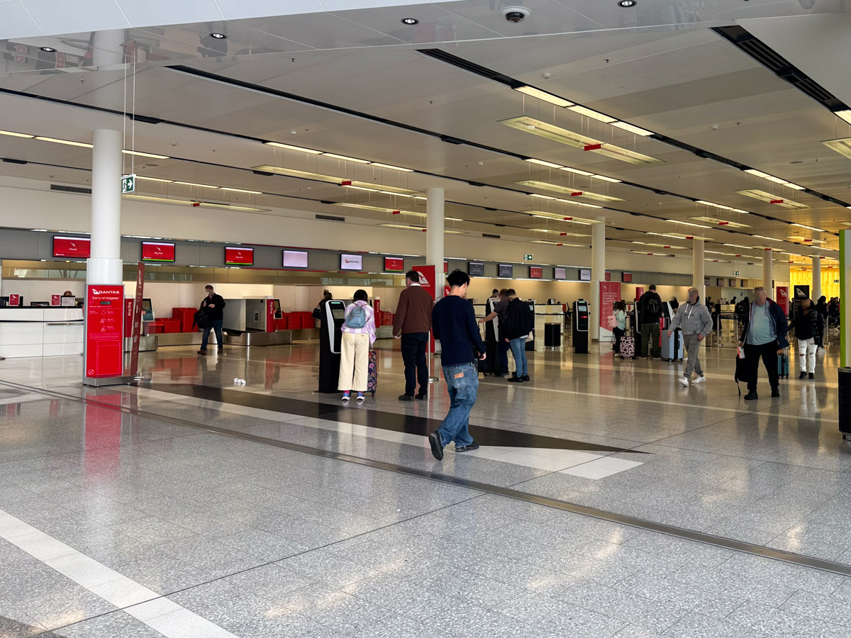 Qantas check-in kiosks, bag drop and counters at Canberra Airport