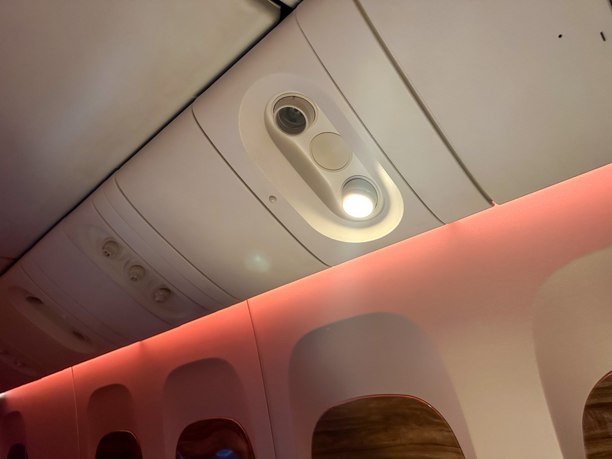 Overhead ceiling panel lights on an Emirates 777
