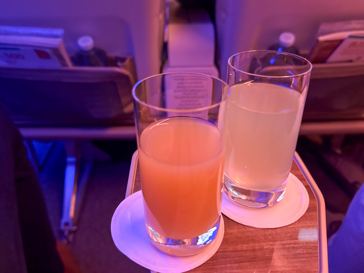 Emirates pre-departure juice in premium economy