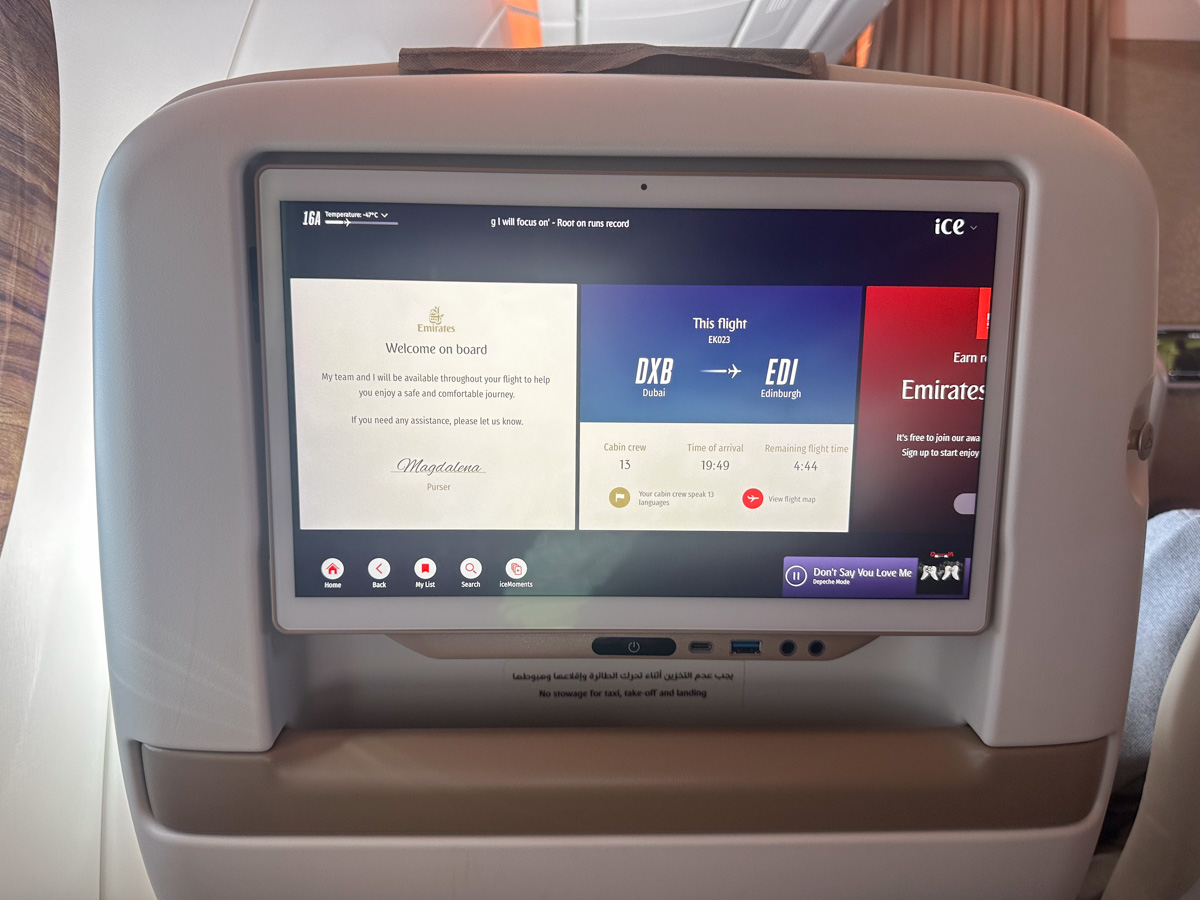 Emirates A350 Premium Economy in-flight entertainment