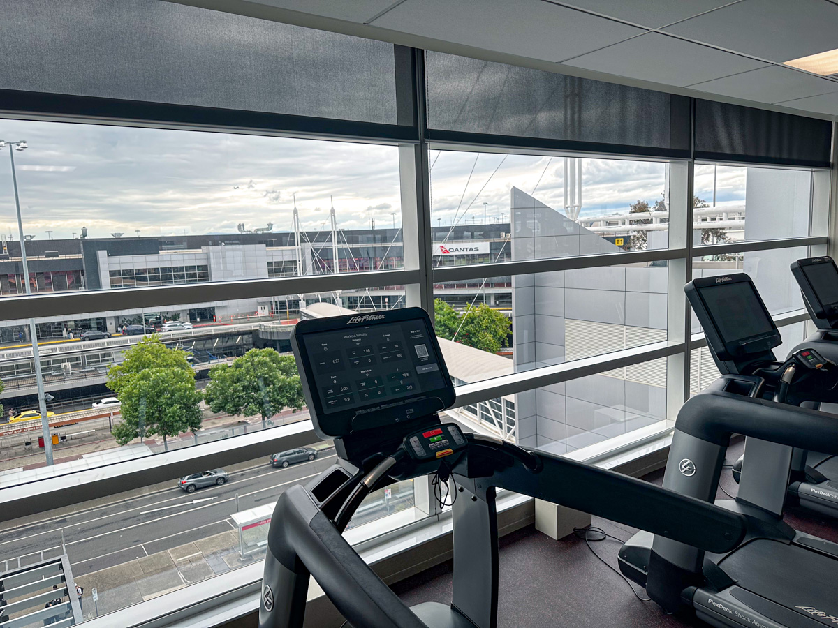 Parkroyal Melbourne Airport gym overlooking the terminals