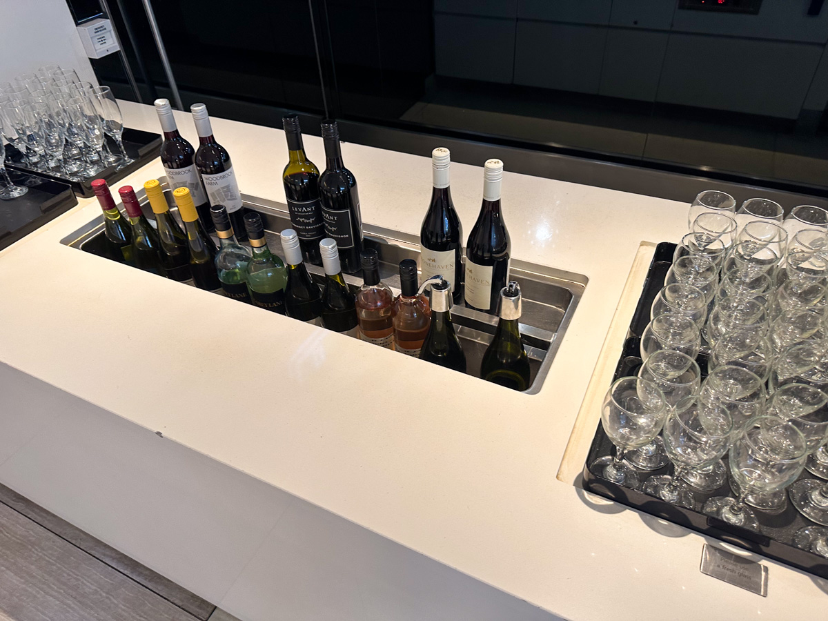 Qantas Business Lounge wines in Canberra Airport