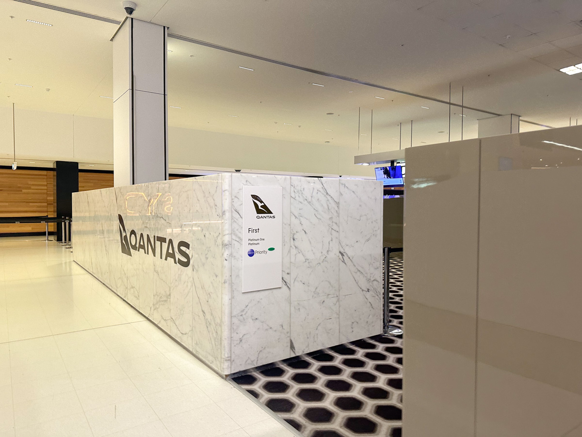 Qantas First check-in suite at Sydney Airport international terminal