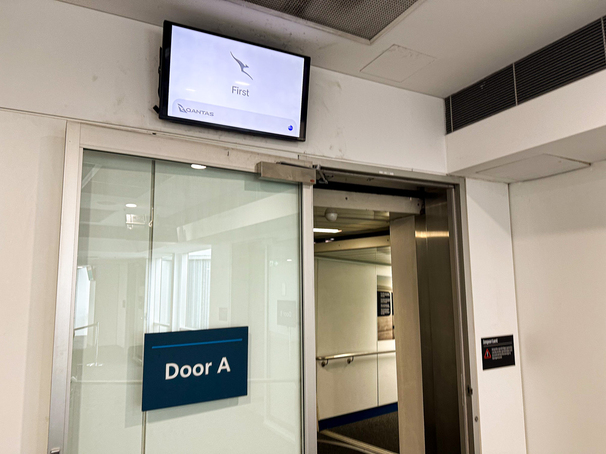 Qantas First boarding at Door A in Sydney Airport