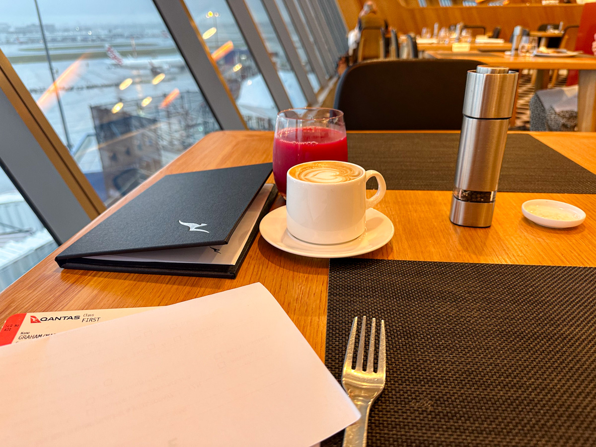 Roped off area of the Qantas First Lounge in Sydney for First and Platinum One passengers