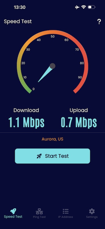 Results of a speed test conducted on board QF443