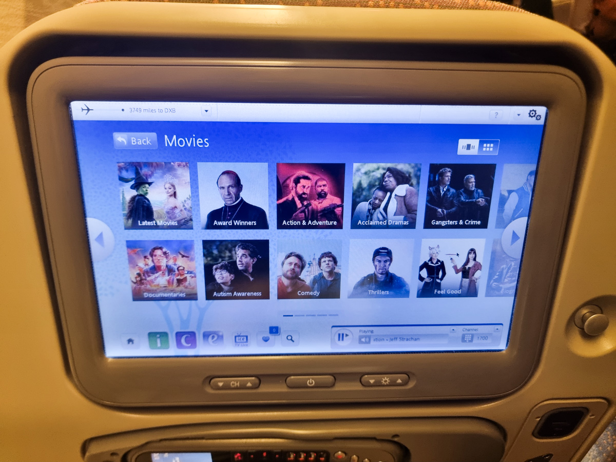Emirates Boeing 777-300ER Economy entertainment screen