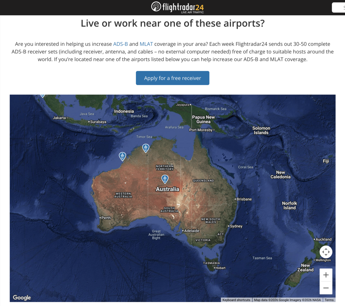 Flightradar24 provides free receivers to set up your own home tracker as an incentive in areas with limited coverage