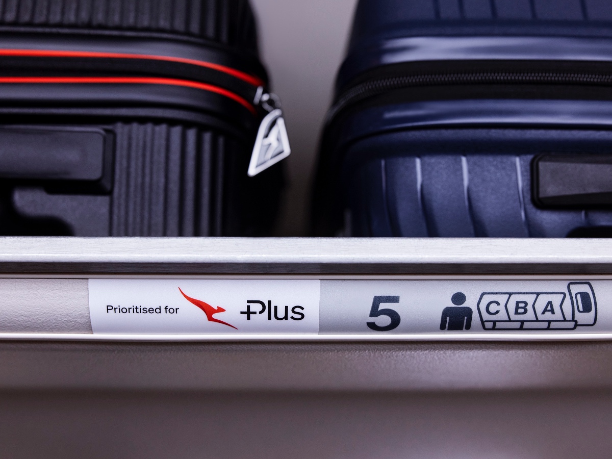 Qantas Economy Plus overhead locker bags